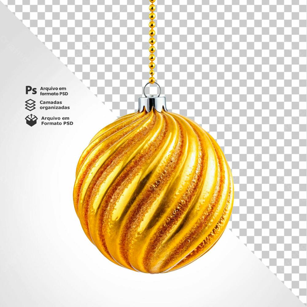 Bolinha De Natal Dourada Desenho Em Espiral Elemento 3D Psd Editável 16