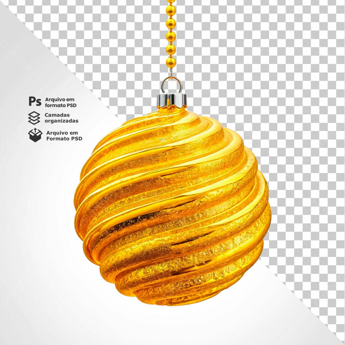 Enfeite de Natal Dourado PSD Editável