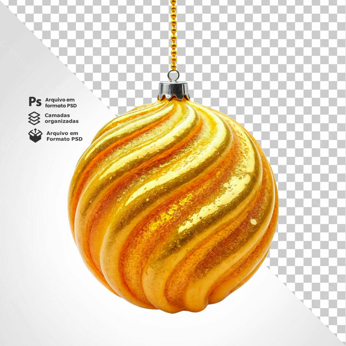 Enfeite de Natal Dourado PSD Editável