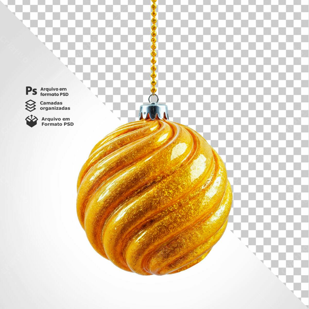 Enfeite de Natal Dourado PSD Editável