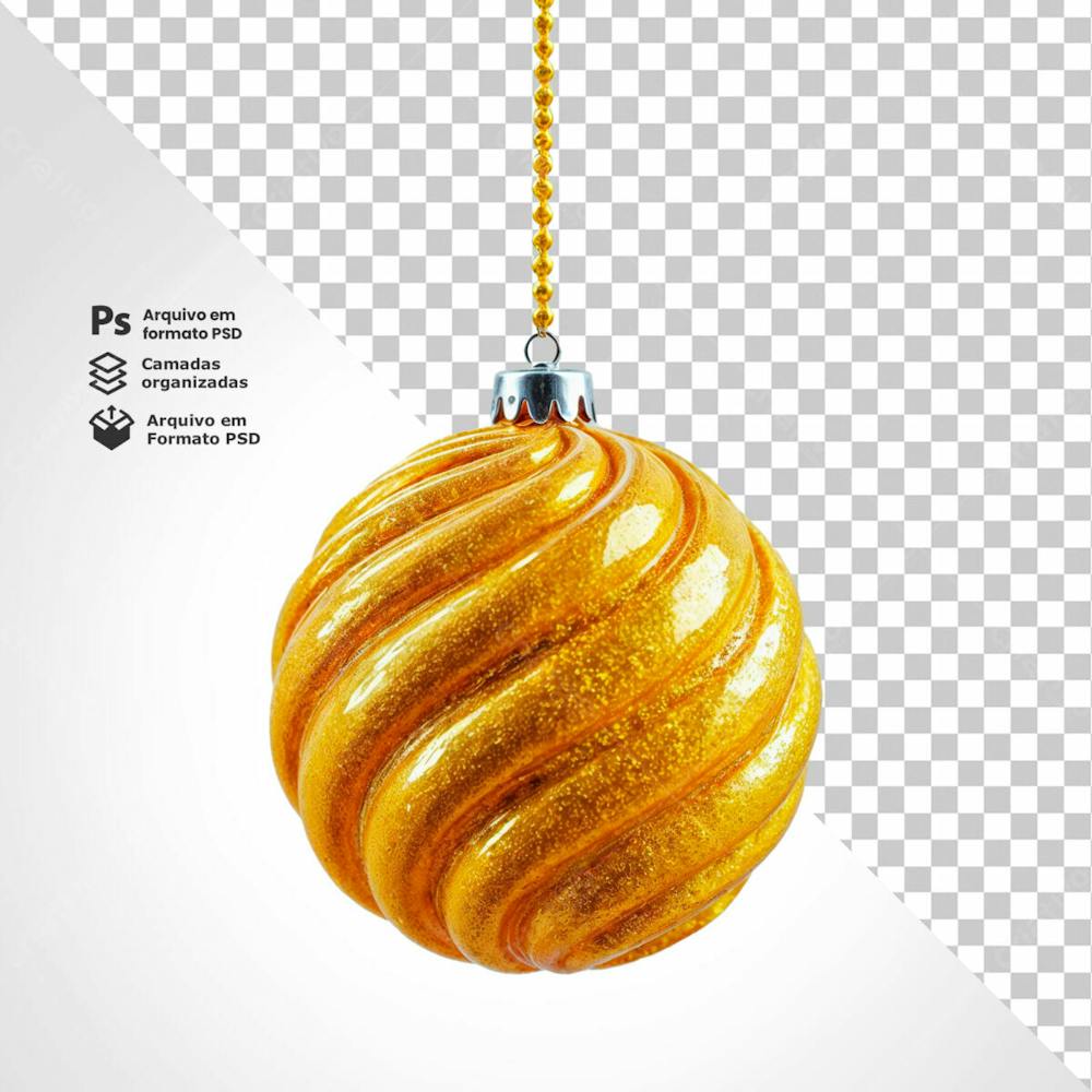 Bolinha De Natal Dourada Desenho Em Espiral Elemento 3D Psd Editável 3