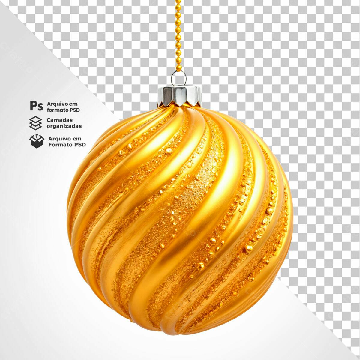 Enfeite de Natal Dourado PSD Editável