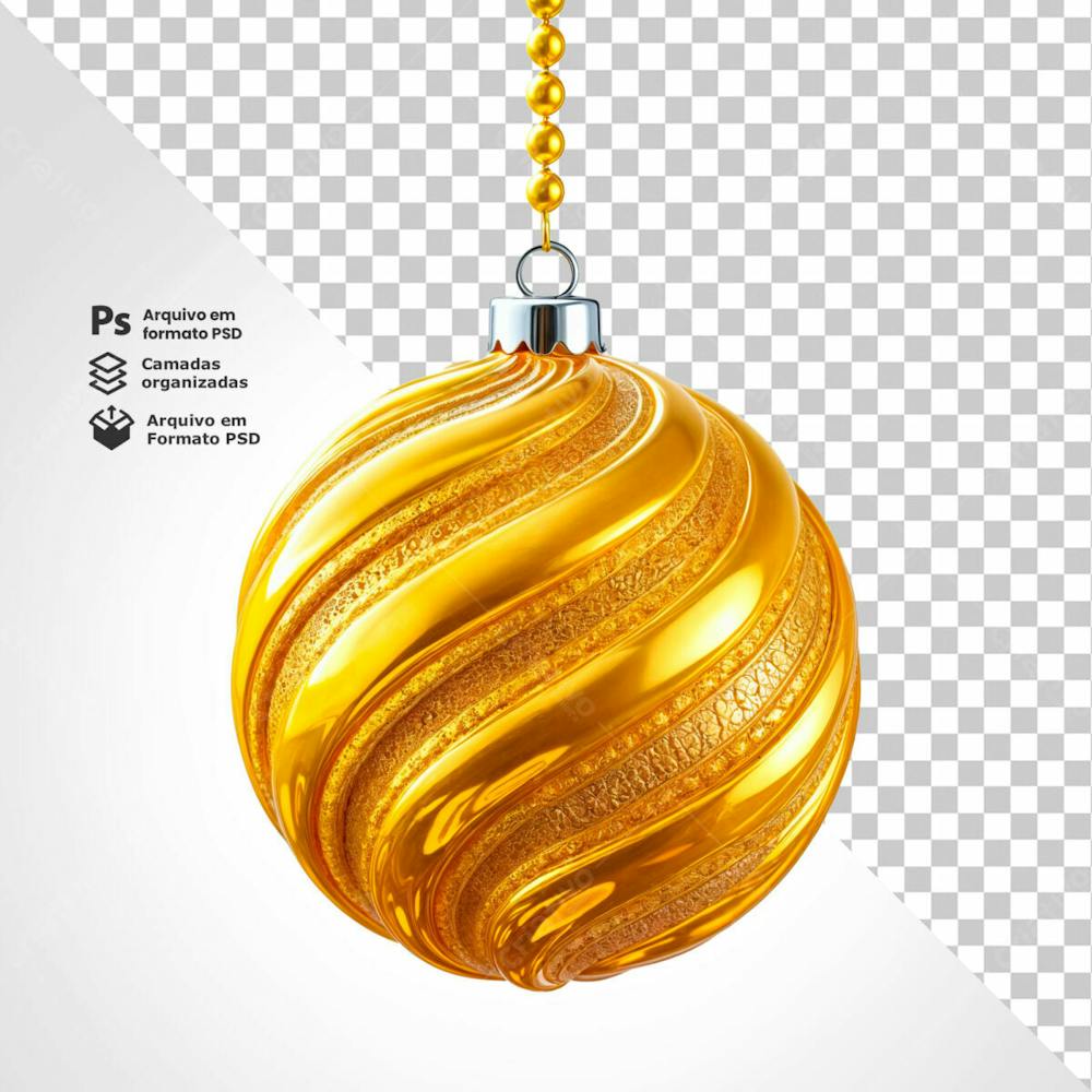 Bolinha De Natal Dourada Desenho Em Espiral Elemento 3D Psd Editável 5