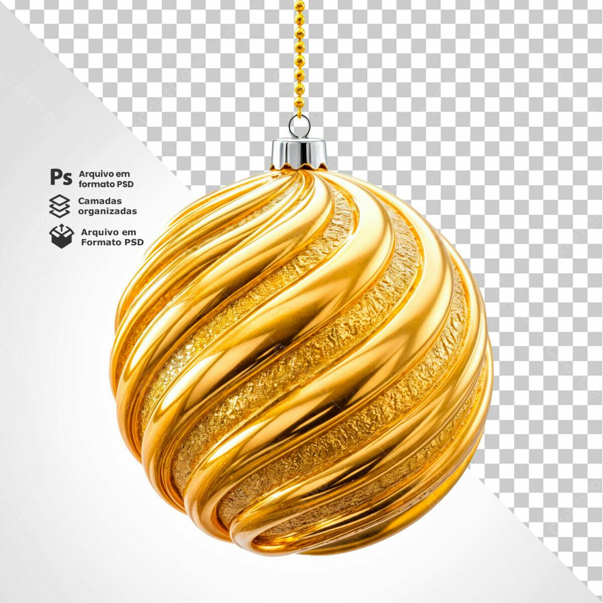 Enfeite de Natal Dourado PSD Editável