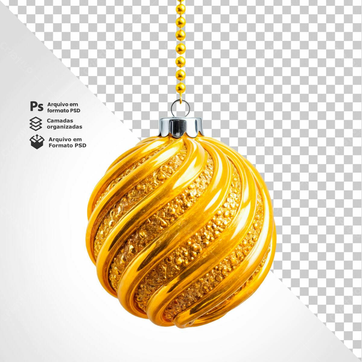 Enfeite de Natal Dourado PSD Editável