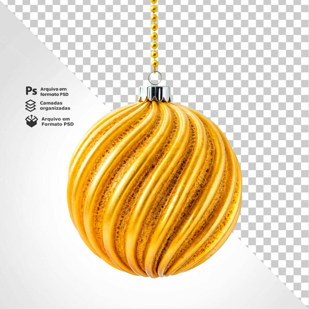 Bolinha De Natal Dourada Desenho Em Espiral Elemento 3D Psd Editável 8