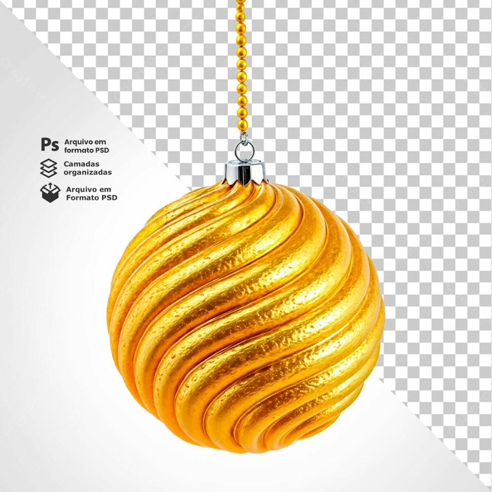Bolinha De Natal Dourada Desenho Em Espiral Elemento 3D Psd Editável 9