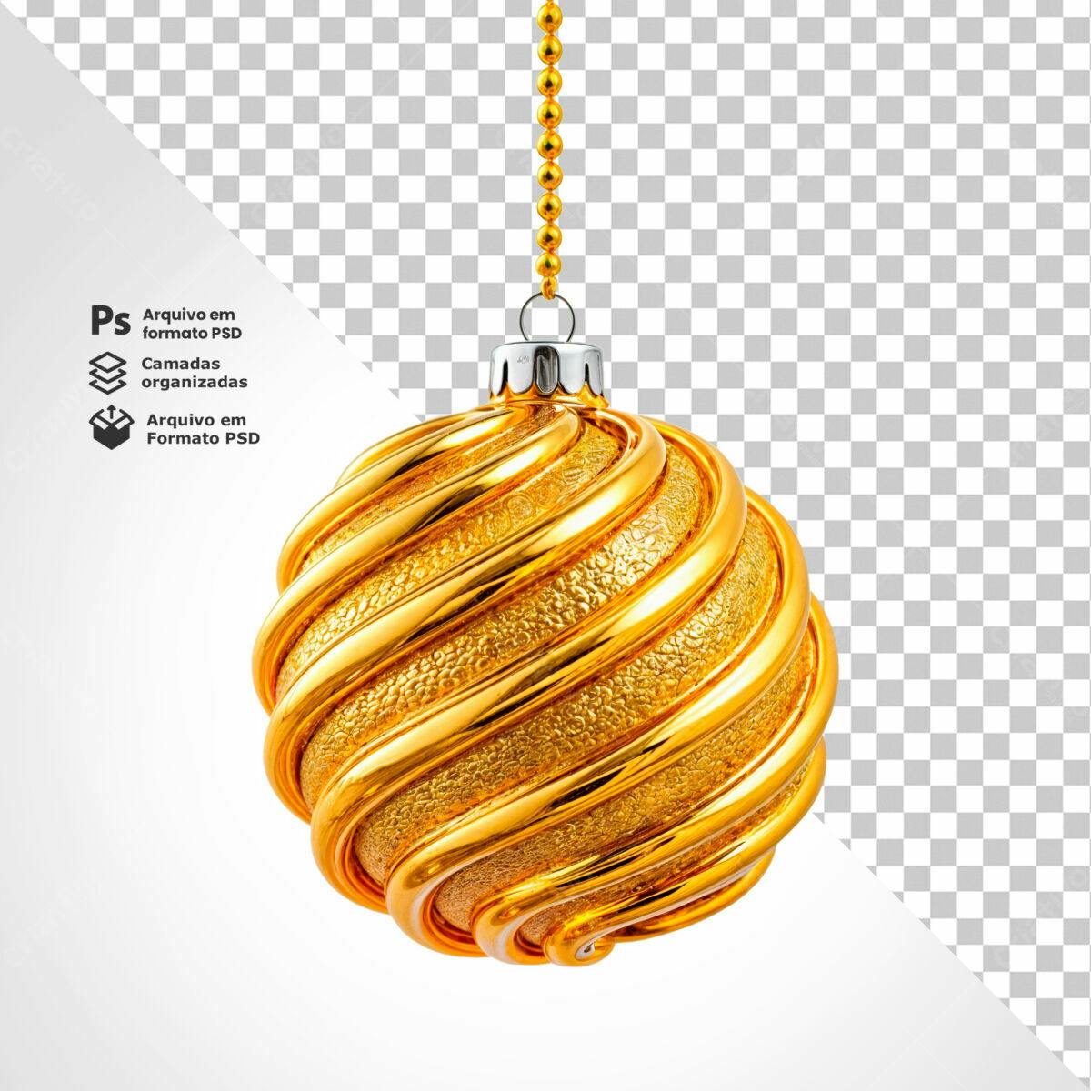 Enfeite de Natal Dourado PSD Editável