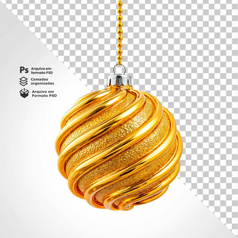 Bolinha De Natal Dourada Desenho Em Espiral Elemento 3D Psd Editável 10