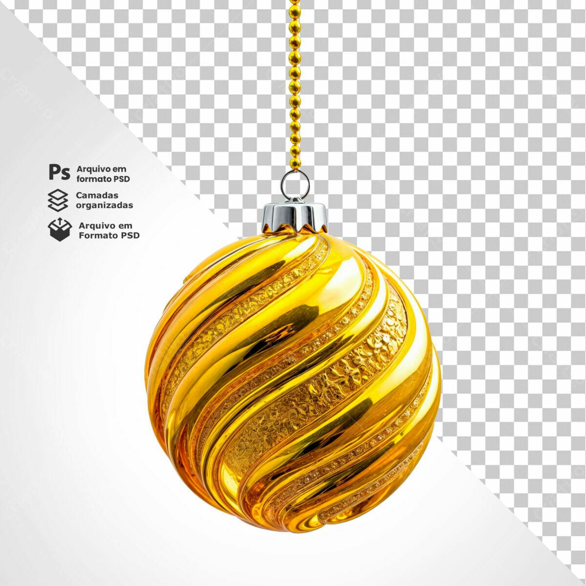 Enfeite de Natal Dourado PSD Editável