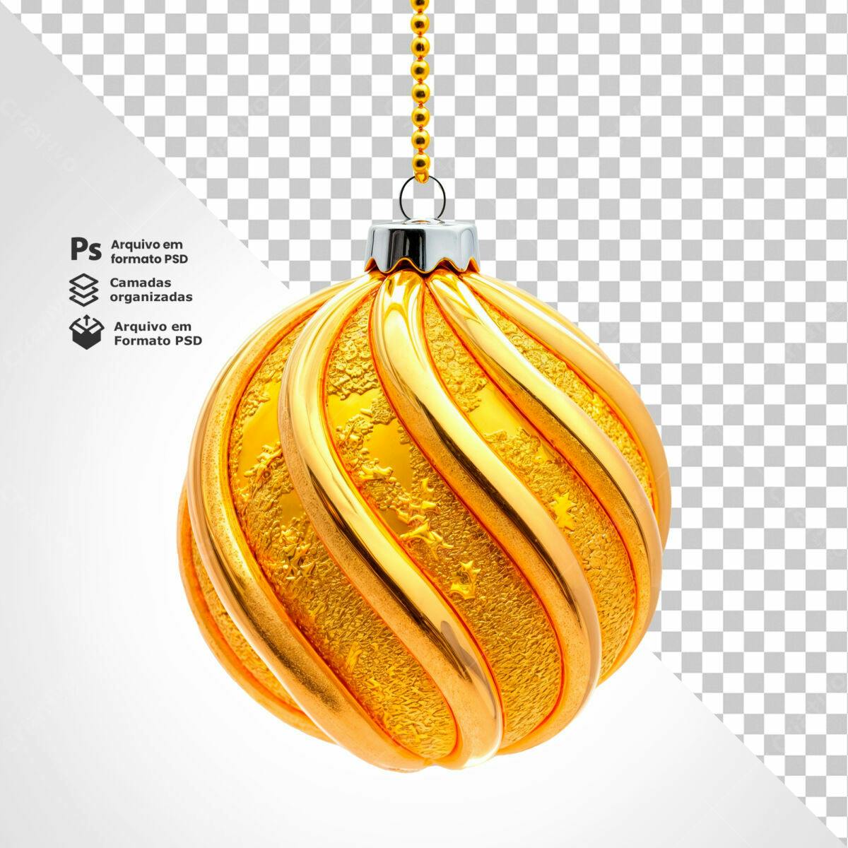 Enfeite de Natal Dourado PSD Editável