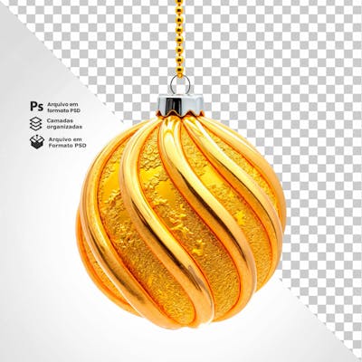 Bolinha De Natal Dourada Desenho Em Espiral Elemento 3D Psd Editável 12
