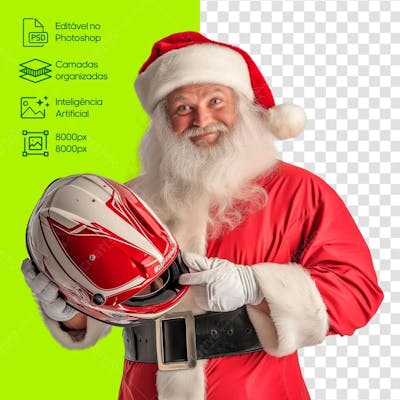 Papai Noel Com Capacete De Moto