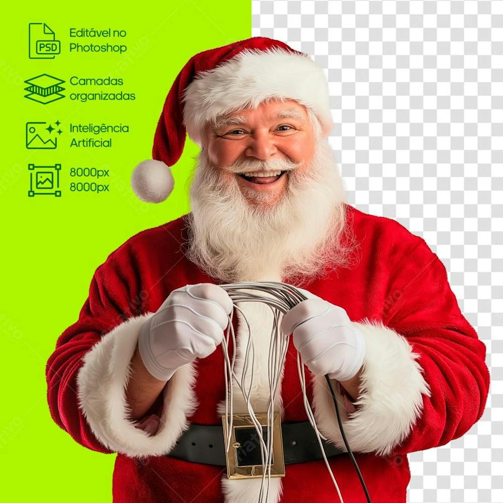 Papai Noel Com Fios Nas Mãos