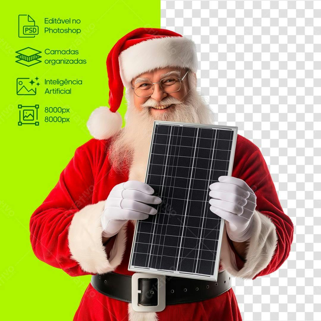 Imagem Natalina Papai Noel com Painel Solar PSD Editável