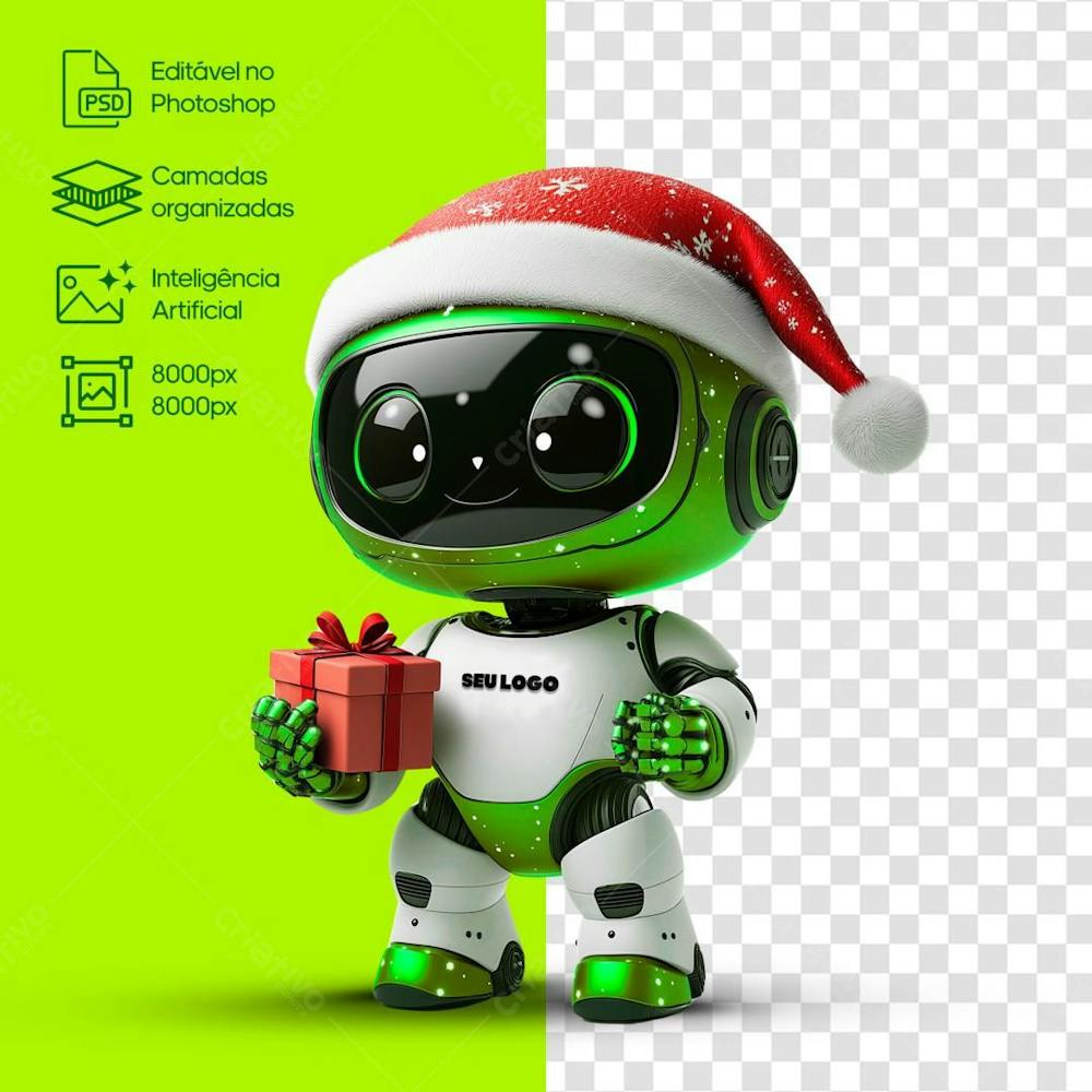 Robôzinho 3D Com Gorro De Natal Logo No Peito