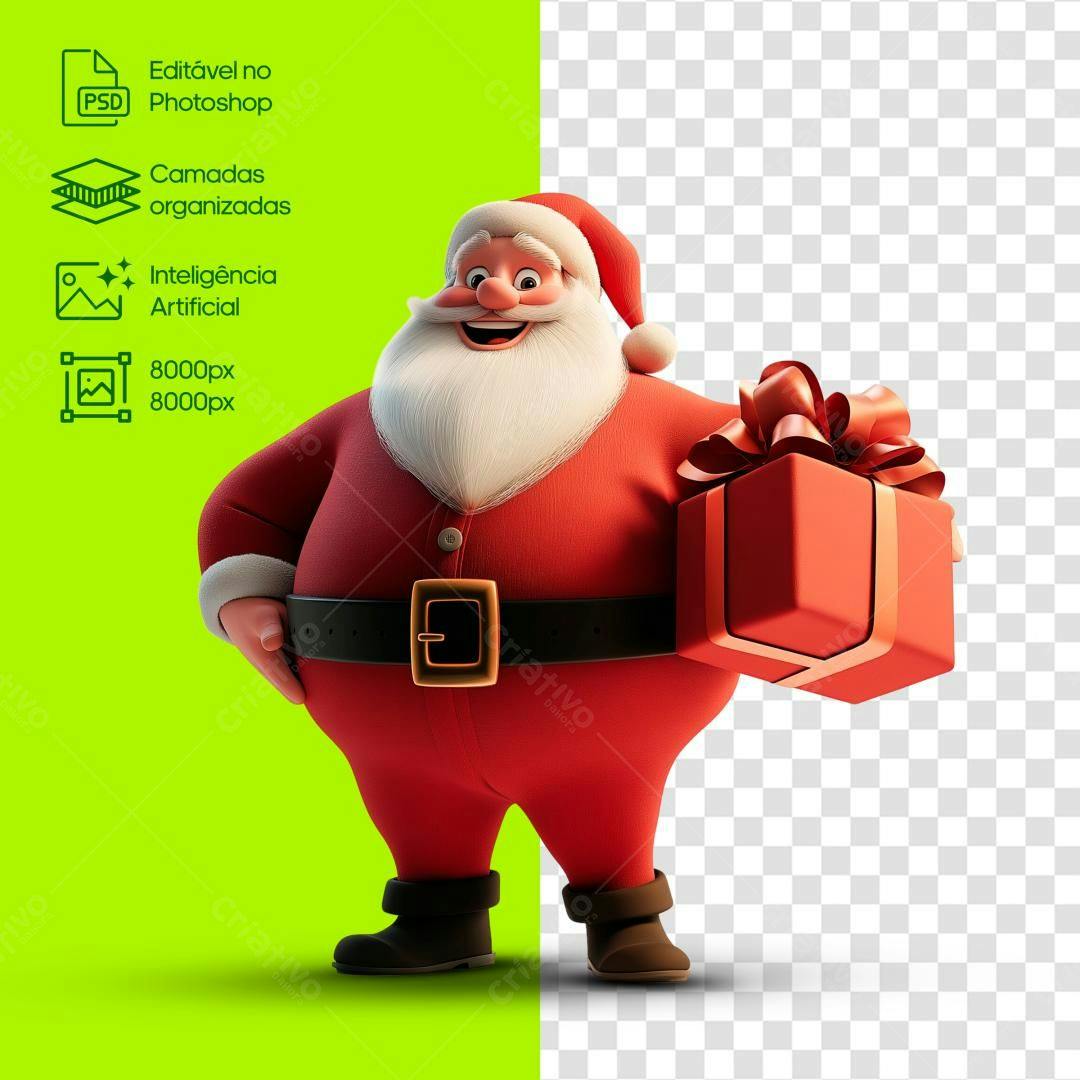 Personagem Natalino Papai Noel com Presente PSD Editável
