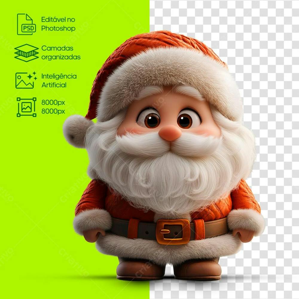 Papai Noel Fofo 3D Em Psd Editável Com Fundo Transparente