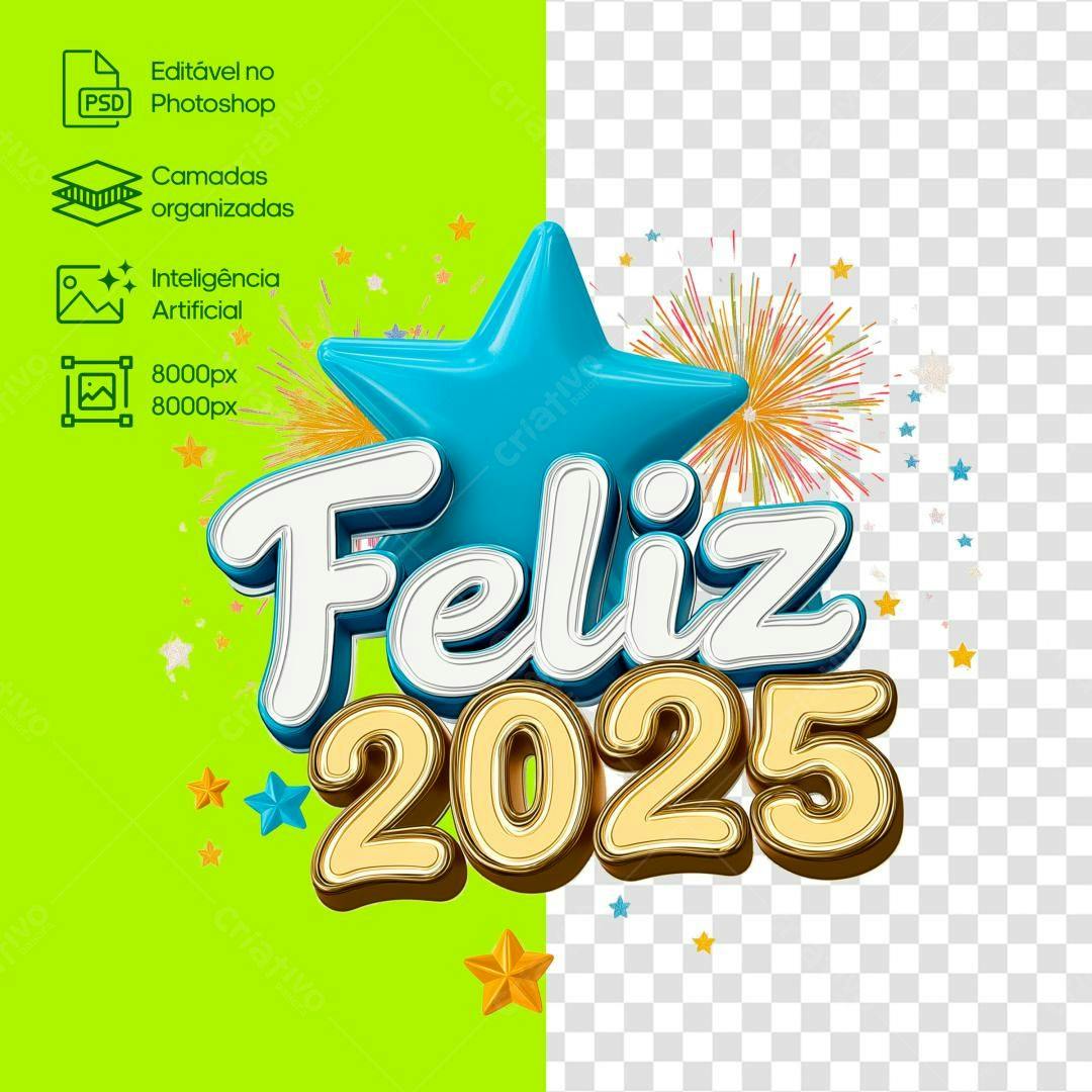 Selo 3D Festivo Ano Novo Azul e Dourado