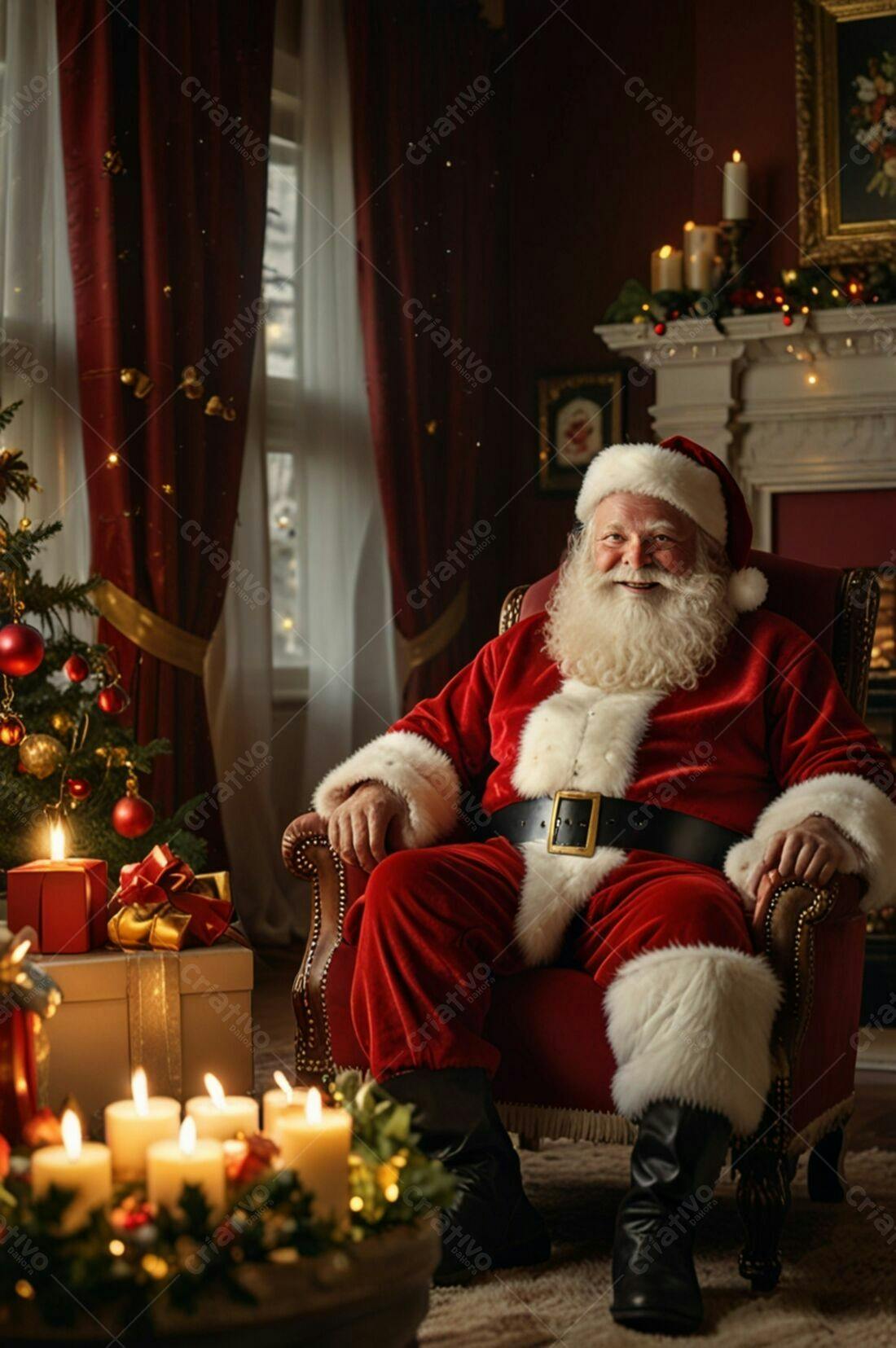 Papai Noel sorridente em poltrona natalina