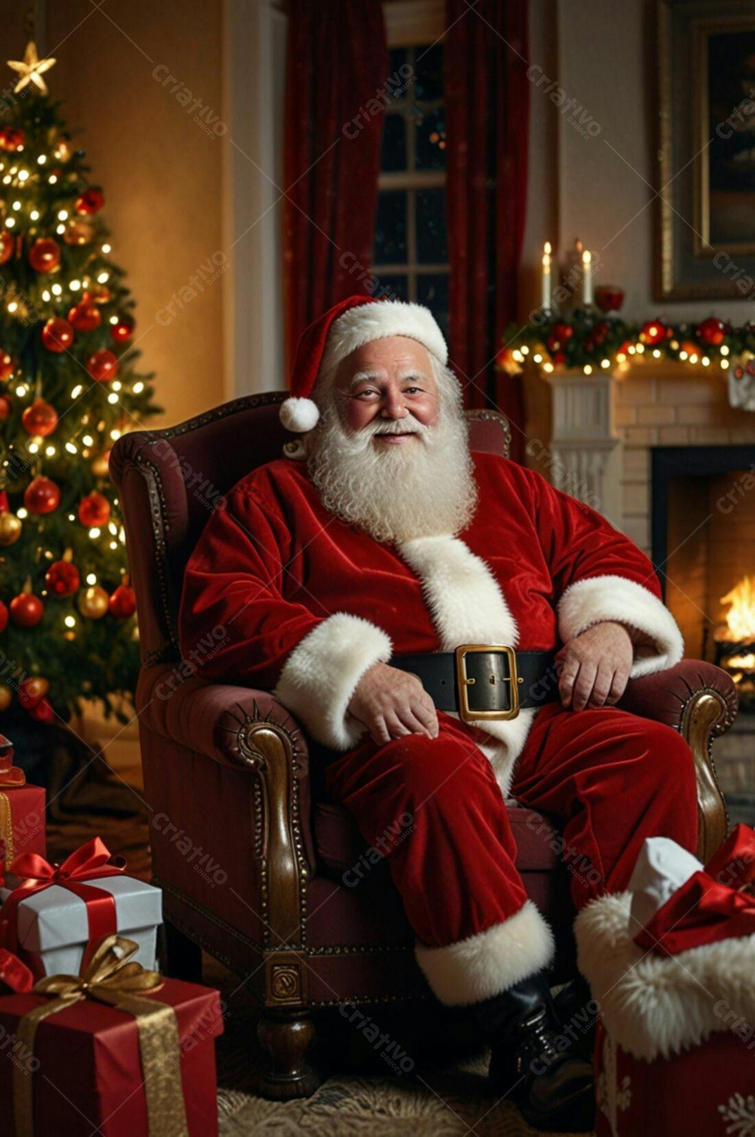 Papai Noel sorridente em poltrona natalina