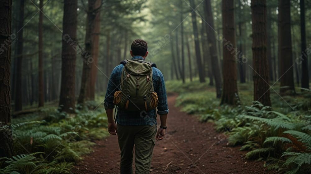 Imagem De Um Homem Em Uma Trilha Na Floresta