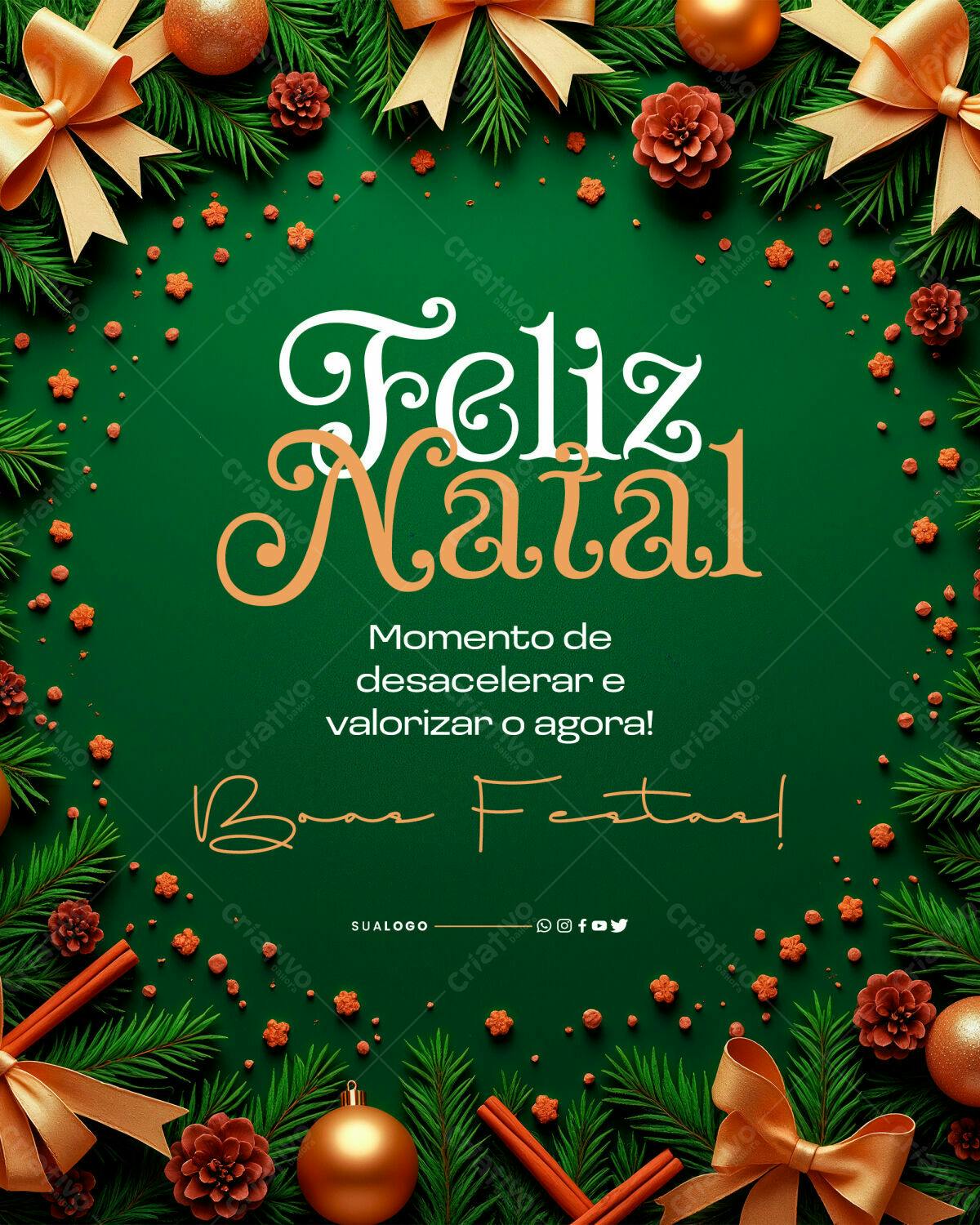 Postagem Natalina Verde e Dourado PSD Editável