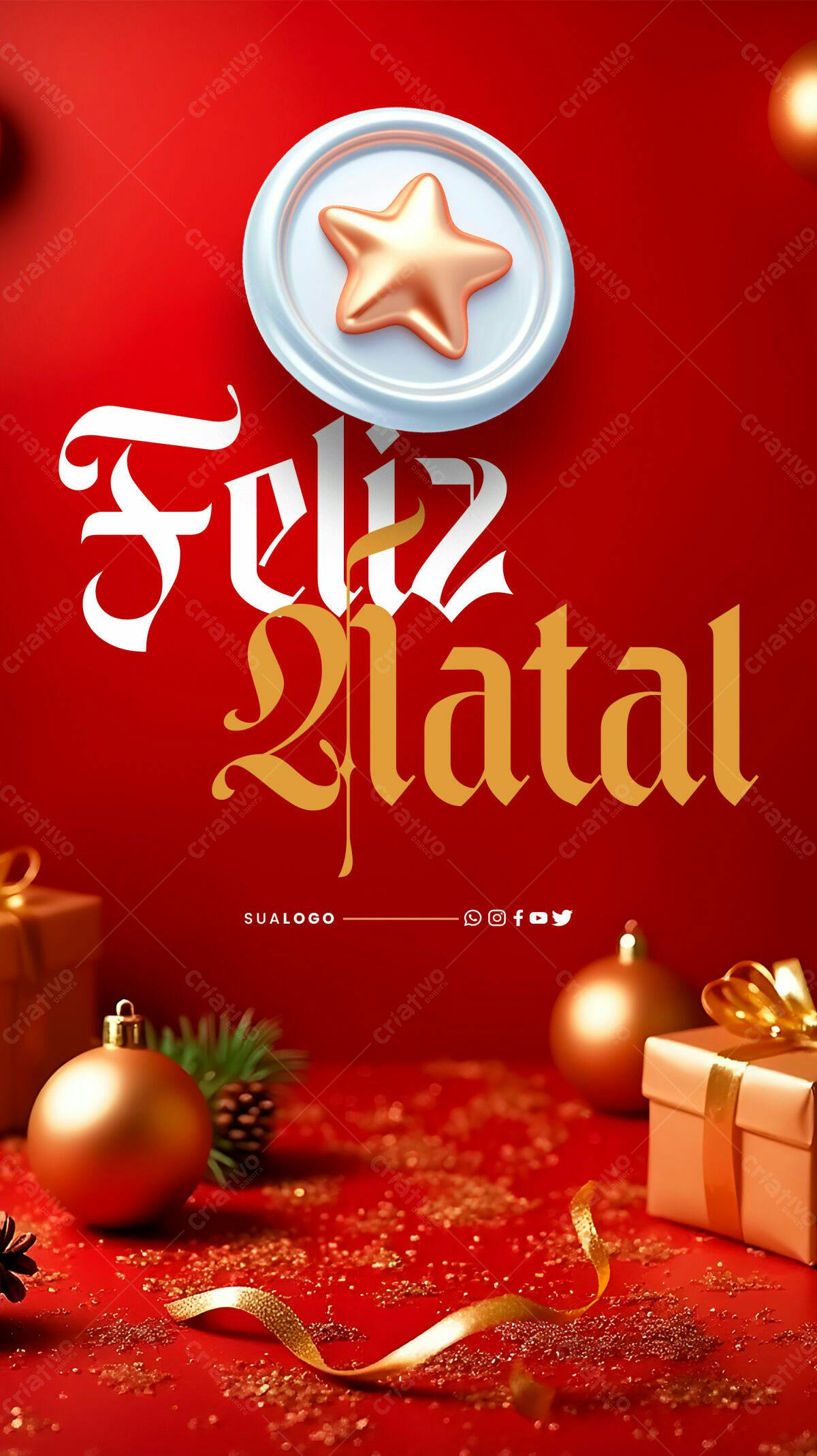 Flyer Natalino com Estrela Dourada PSD Editável