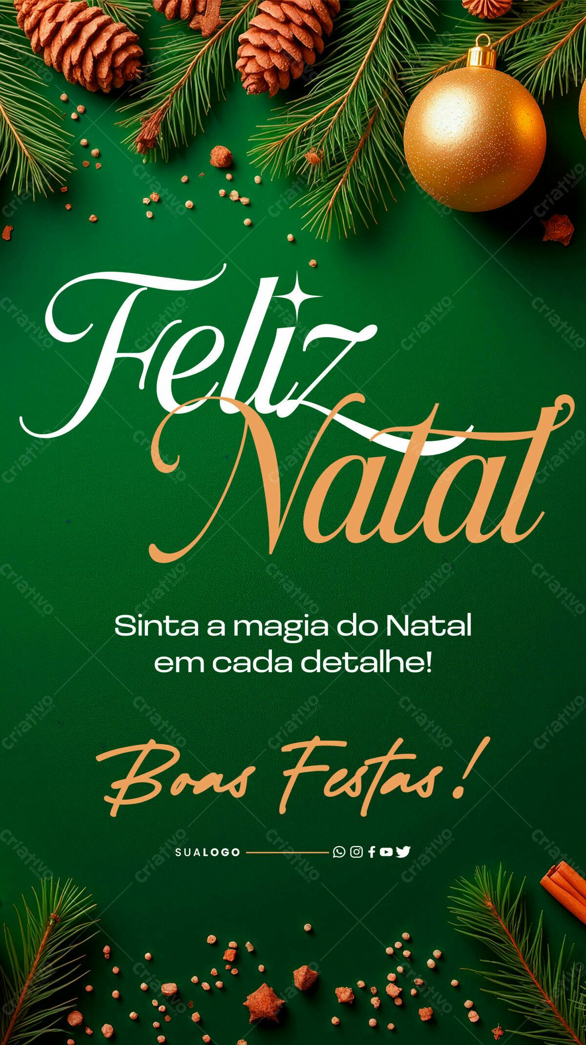 Flyer Natalino Verde e Dourado PSD Editável