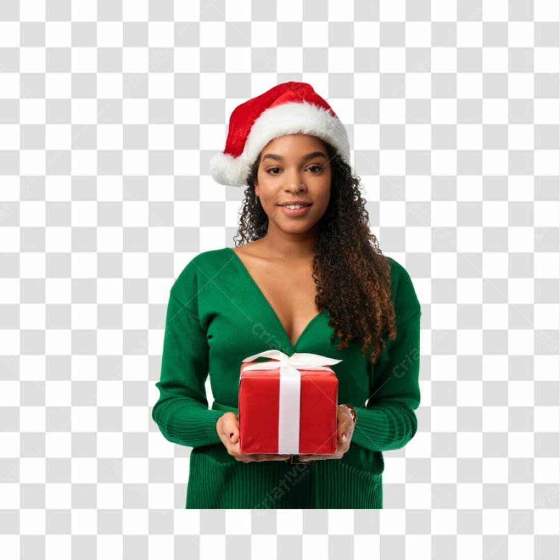 Imagem Natal Mulher Negra Presente PNG com fundo transparente