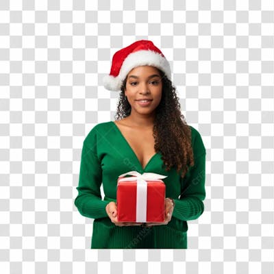 Mamãe Noel Roupa Verde Com Presente Png