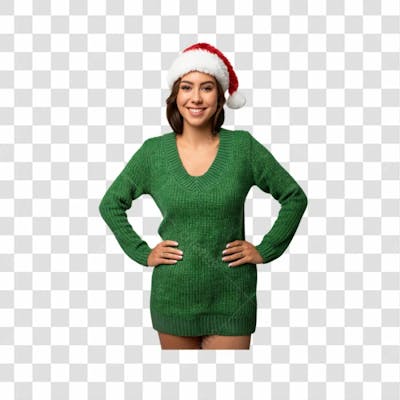 Mamãe Noel Roupa Verde Feliz Png