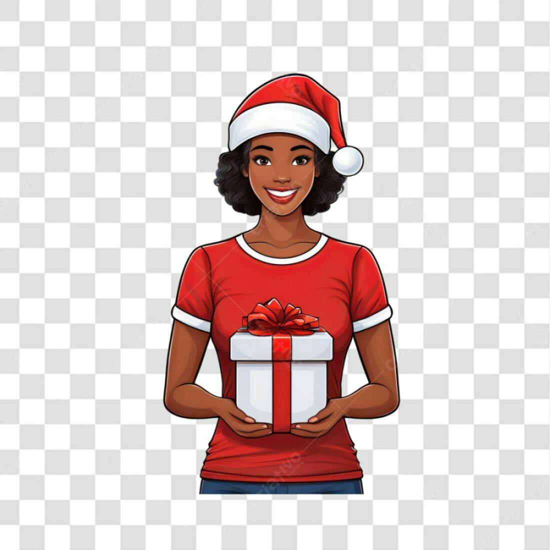 Icone Natal mulher negra com presente PNG com fundo transparente