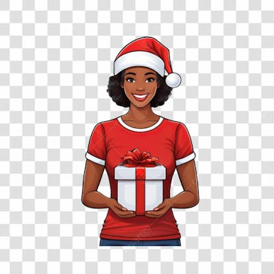Mamãe Noel Roupa Vermelha Feliz Com Presente Png