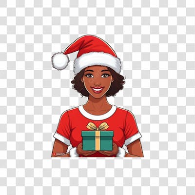 Mamãe Noel Roupa Vermelha Feliz Com Presente Transparente