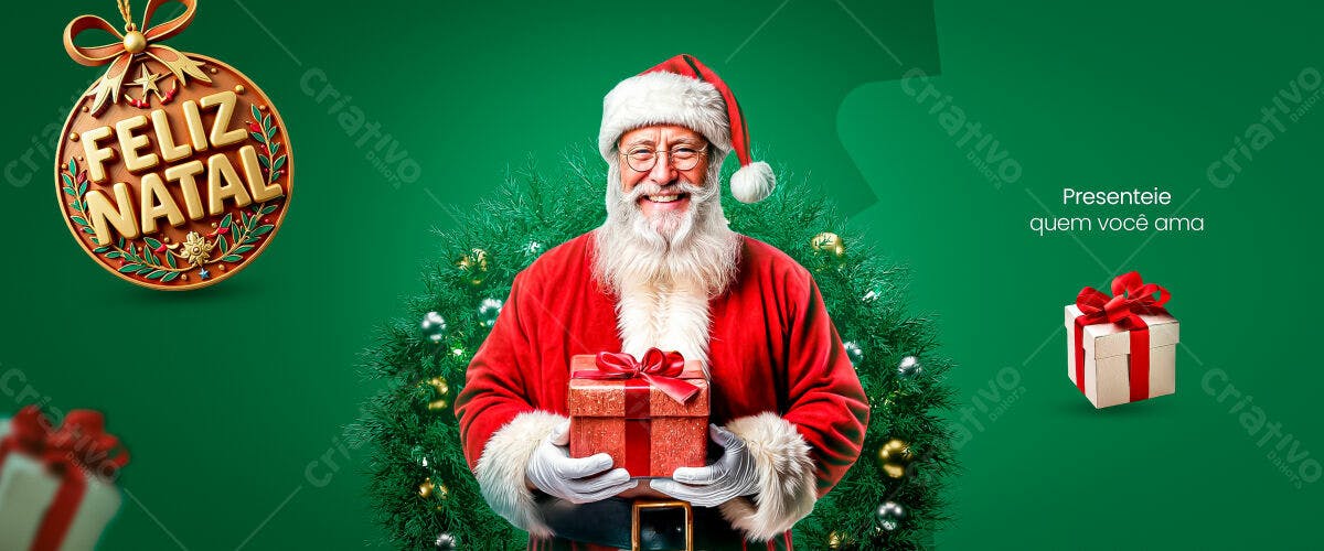 Banner Natalino Papai Noel com Presente PSD Editável