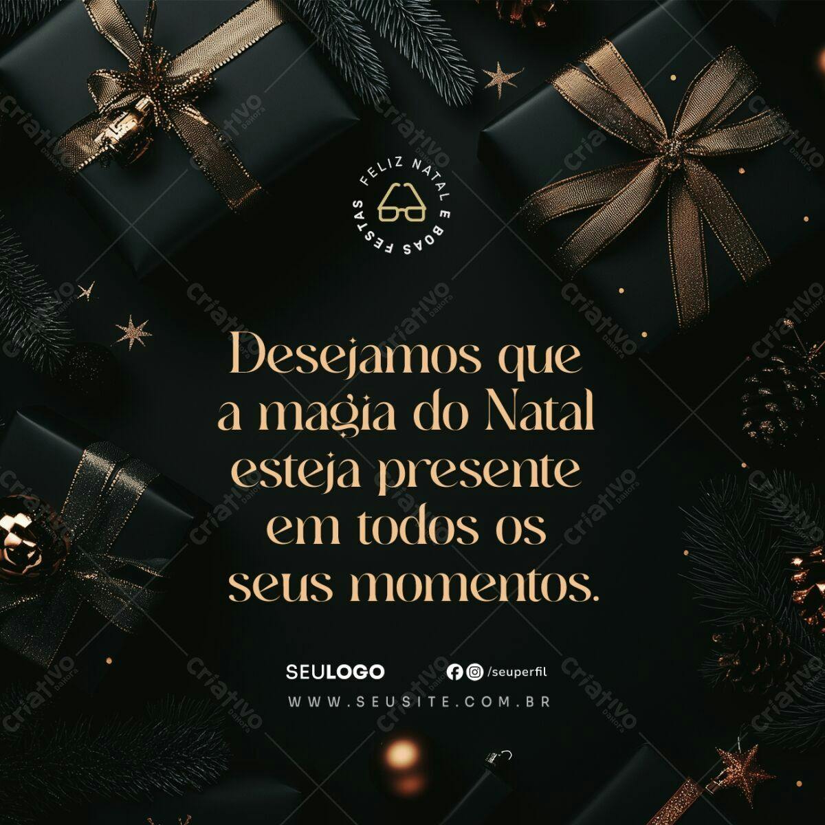Postagem Natalina Preta e Dourada PSD Editável