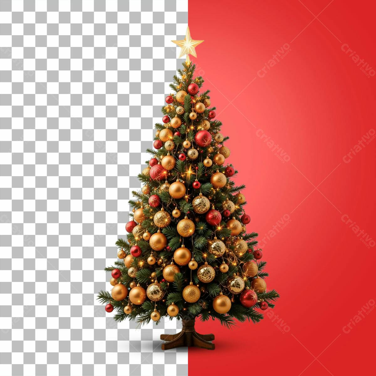 Árvore de Natal Dourada e Vermelha PSD Editável
