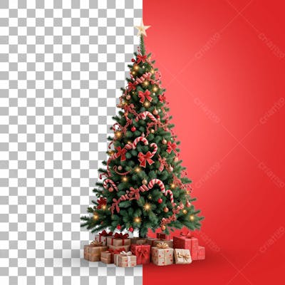 Árvore De Natal Com Estrela Amarela Com Presentes Embaixo Psd Editável