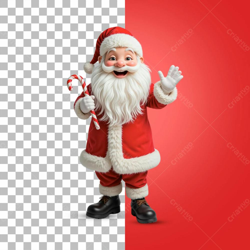 Papai Noel Em Pé Acenando Feliz Psd Editável