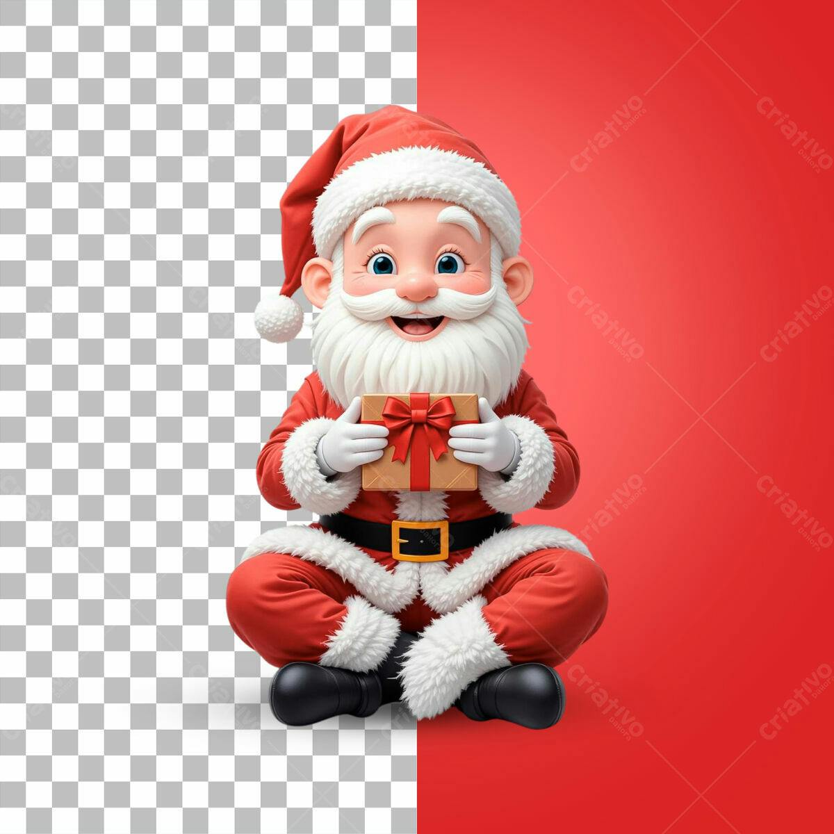 Ilustração Natalina Papai Noel com Presente PSD Editável