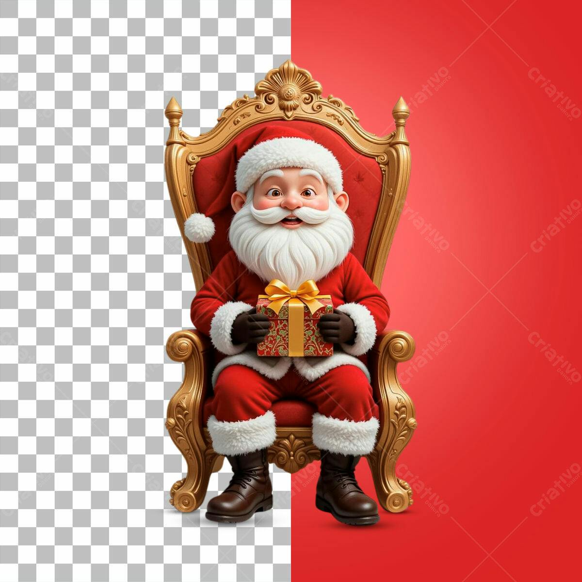 Ilustração Natalina Papai Noel no Trono PSD Editável