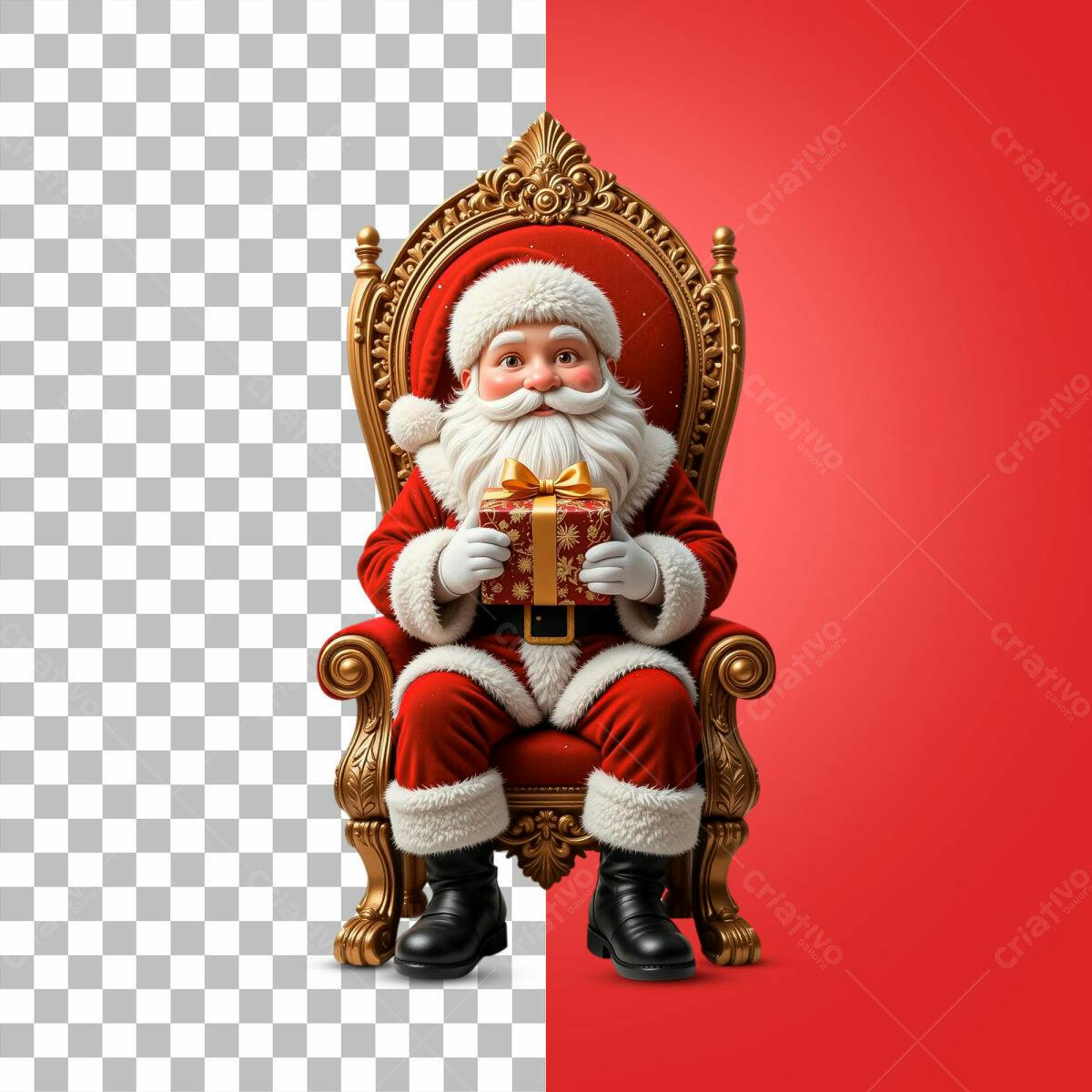 Imagem Natal Papai Noel Cadeira Dourada PSD Editável
