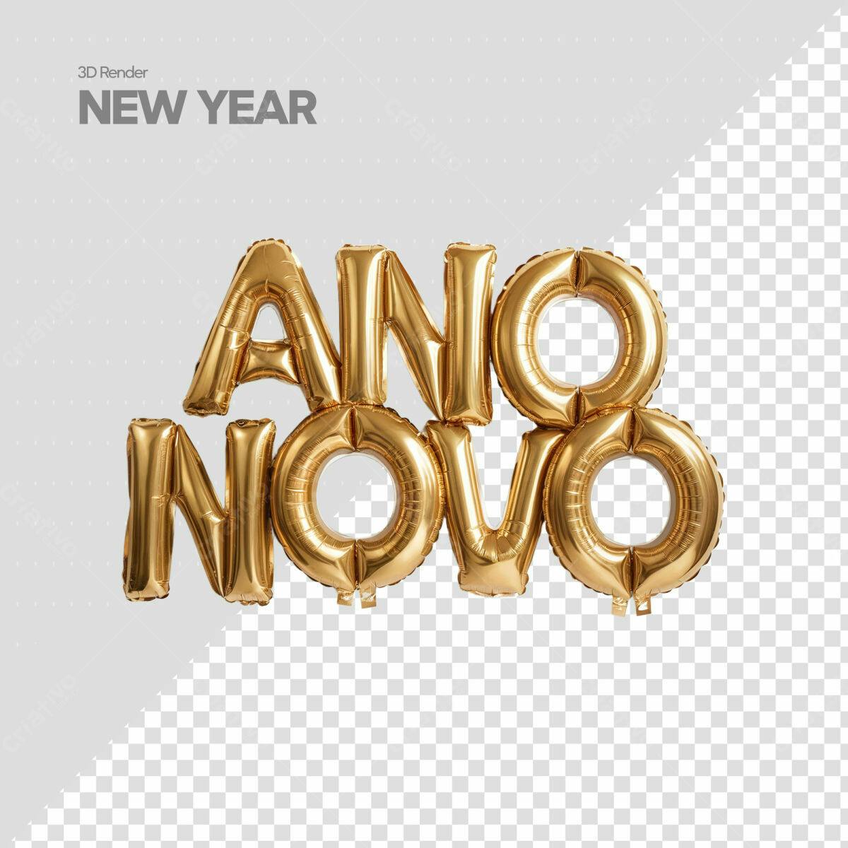 Balões Ano Novo Dourado PSD Editável