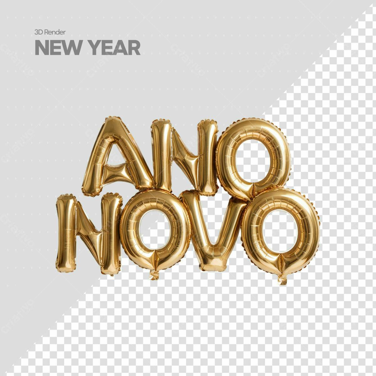 Balões Ano Novo Dourado PSD Editável