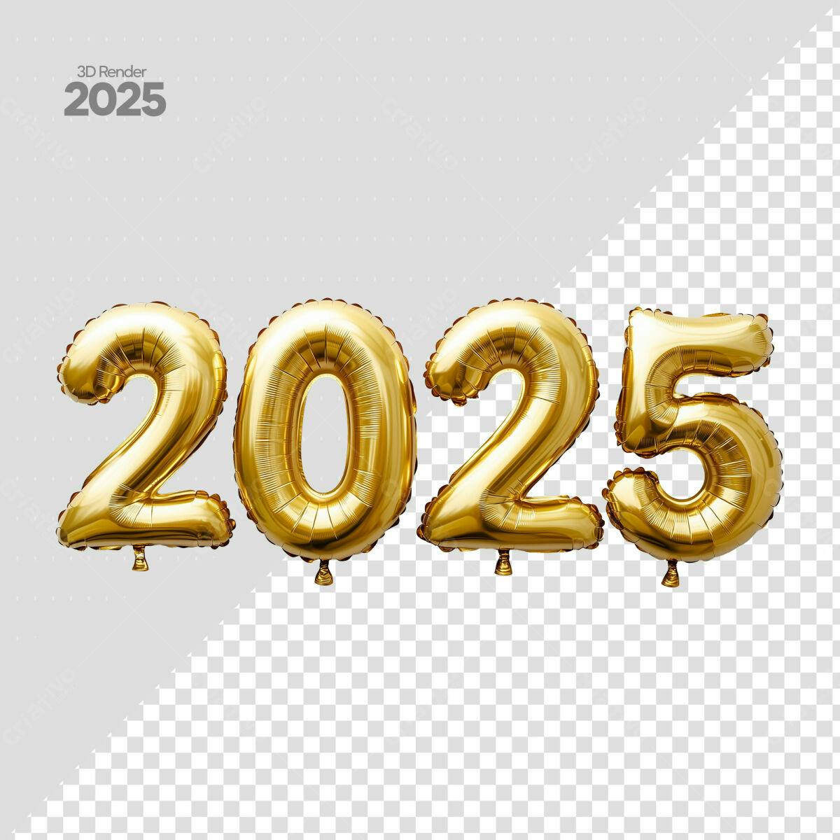 Balões Dourados Ano Novo 2025 PSD Editável