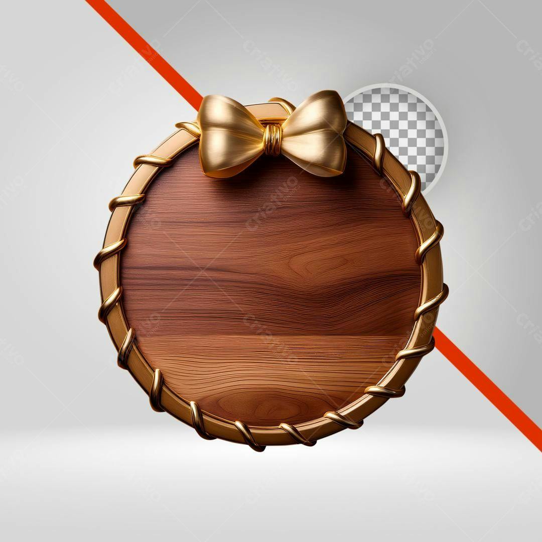 Selo madeira dourado com laço PNG com fundo transparente