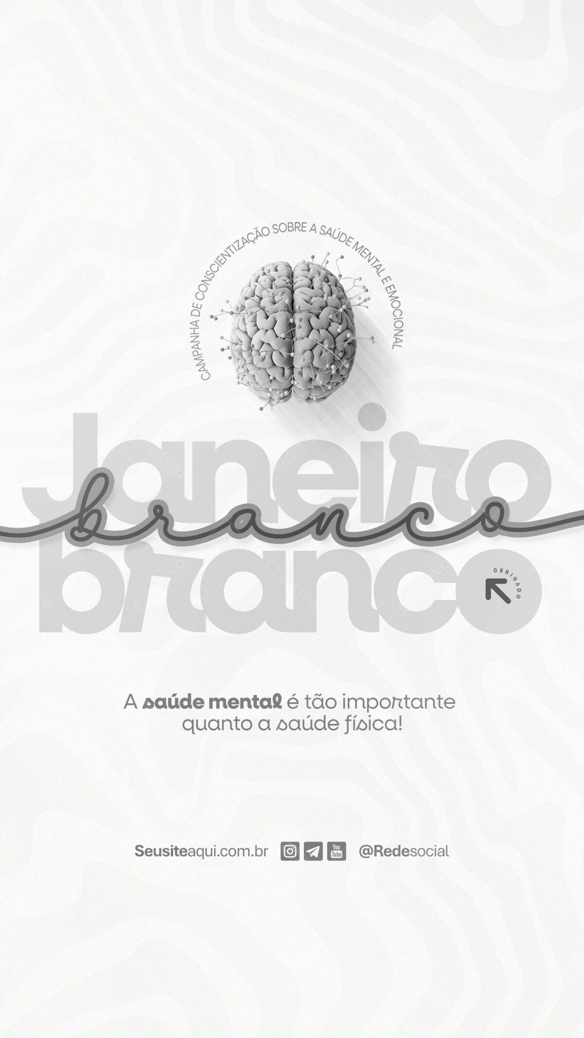Poster Janeiro Branco Saúde Mental PSD Editável