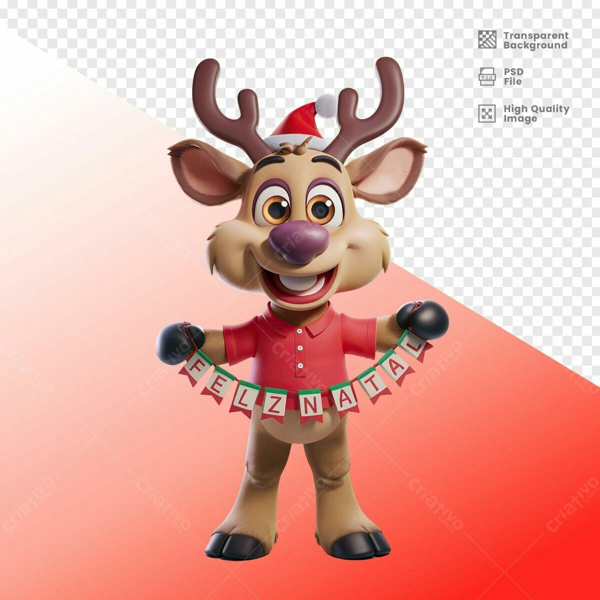 Mascote Rena Feliz Natal PSD Editável