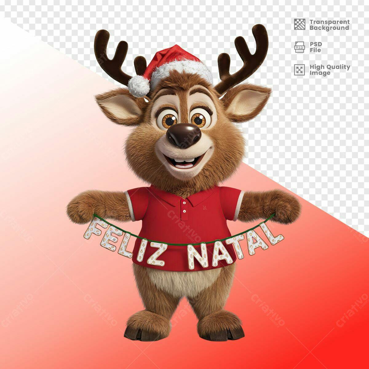 Mascote Rena Natalino Feliz Natal PSD Editável